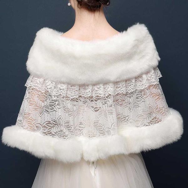 

wraps & jackets lace faux fur wedding bolero elegant winter warm bridal wrap shawl cape for bride accessories, White