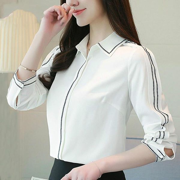 

fashion woman blouses 2021 long sleeve chiffon blouse shirt women solid white women's & shirts