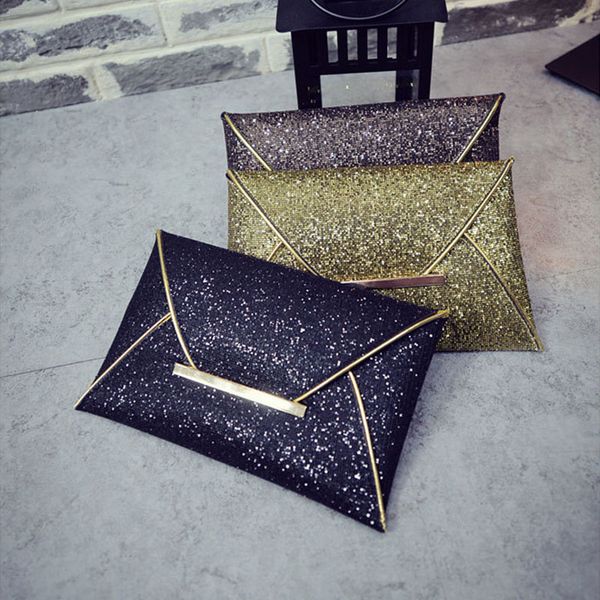 

3 colors women evening bag pouch sequins envelope black handbag sparkling party bags solid wedding day bling clutches gold purses