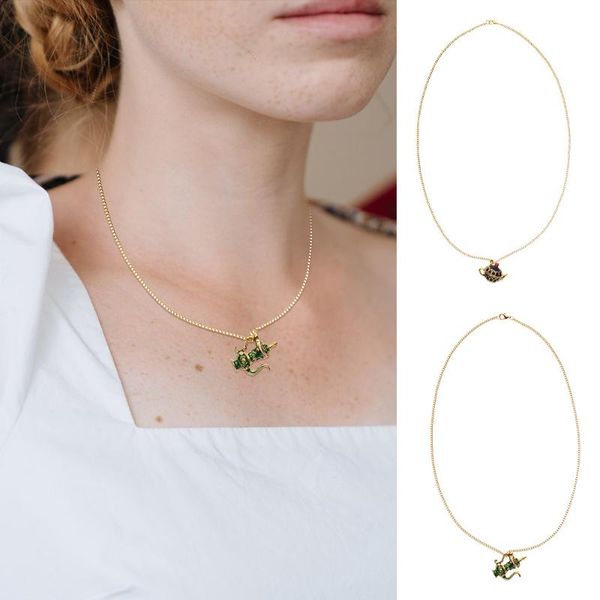 

pendant necklaces elegant long sweater chain teacup necklace enamel women girls fashion alloy attractive jewelry gifts, Silver