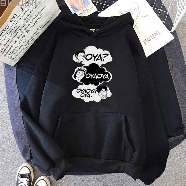 

women's hoodies & sweatshirts oya haikyuu hoodie women kuroo anime bokuto manga printed shoyo volleyball hooded streetwear pullover, Black