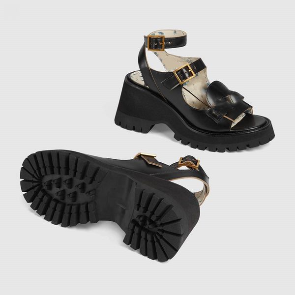 

2021 fashion latest thick sole sandals luxurious calf leather upper rubber sole comfortable beautiful temperament, Black