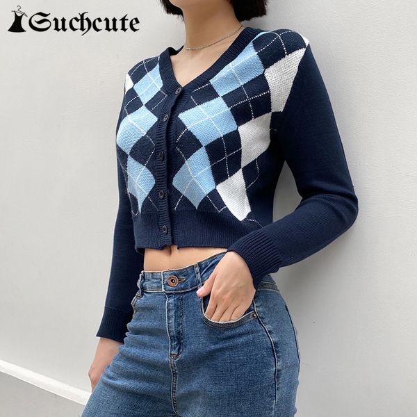 

women's jackets streetwear modis longslive woman cardigan sweaters korean style vintage argyle plaid female y2k cropped sweater se, Black;brown