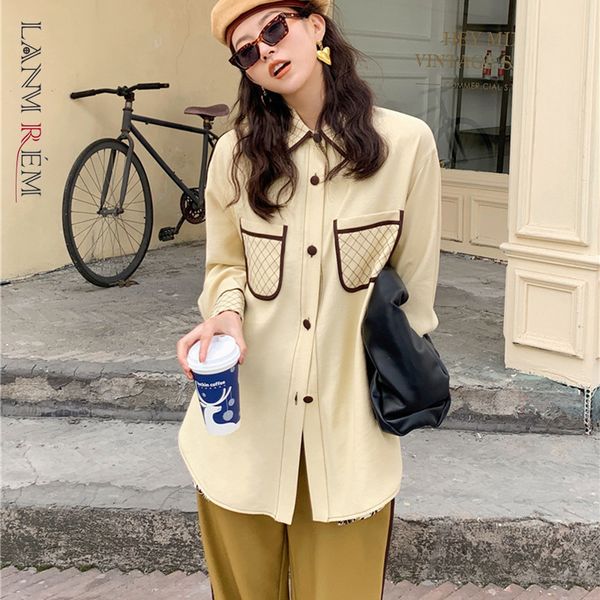 

women's blouse beige plaid big size lapel long-sleeved casual shirt fashion trend spring and autumn 2e1150 210507, White