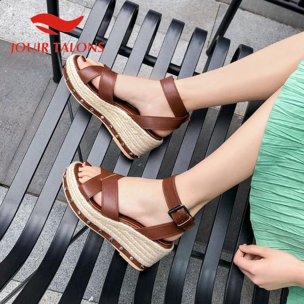 

2021 brand design elegant women sandals med wedges platform rivet pumps summer casual woman shoes, Black