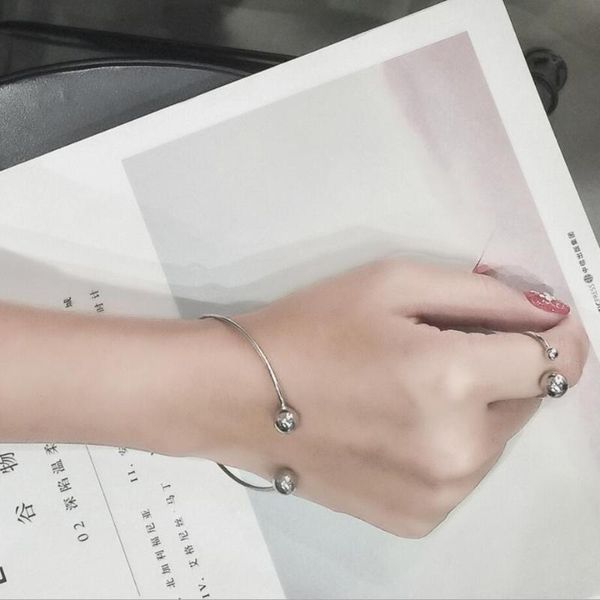 

solid sterling silver 2 balls open bangle jewelry a2139, Black