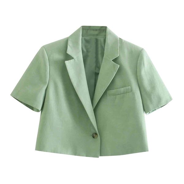 Женщины Мода Сплошное белье с коротким рукавом ореховая куртка Blazer Летние ZA Office Lady Onio Button Wredwear Suit Part 210521