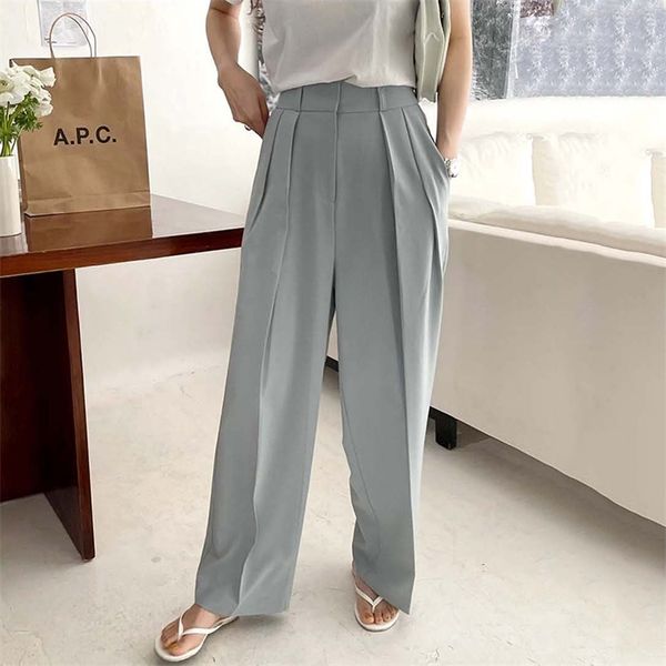 

[ewq] korea chic casual fashion temperament solid high waist folds loose wide-leg all-match suit pants women summer 16e82 211007, Black;white