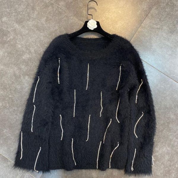 

autumn winter women fashion round neck long sleeve diamond tassel decoration casual knitted sweater rd428 women's sweaters, White;black