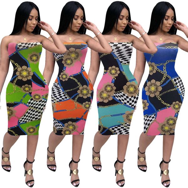 

2021 2019 new fashion print slim bra dress, White