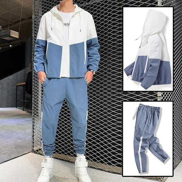 

men's tracksuits patchwork casual sets spring and autumn korean style 2 piece clothes men streetwear fitness male tracksuit, Gray