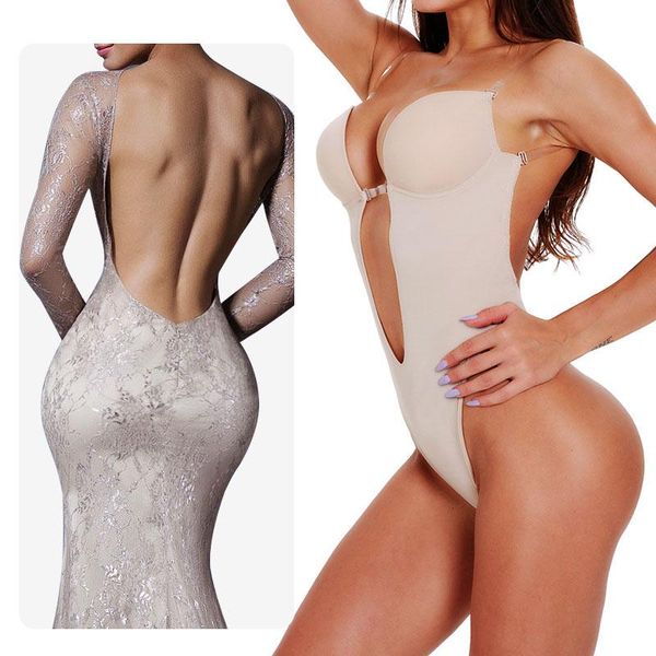 

women's shapers 2twinso waist trainer body shaper fajas shapewear women deep v bodysuits clear strap backless plunge thong push up bra, Black;white