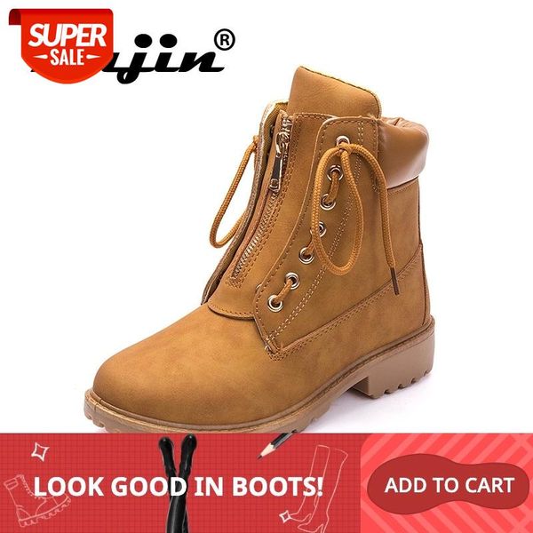 

Fujin New 2021 Women Boots Autumn Lace up Solid Casual Ankle Boots Round Toe Zip Motorcycle Women Shoes Winter Platform #fi5X