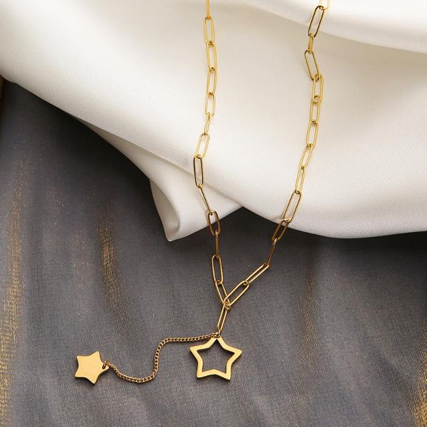 

pendant necklaces gold stars titanium steel necklace for women 2021 tassel long sweater chain niche hip-hop wind collarbone, Silver