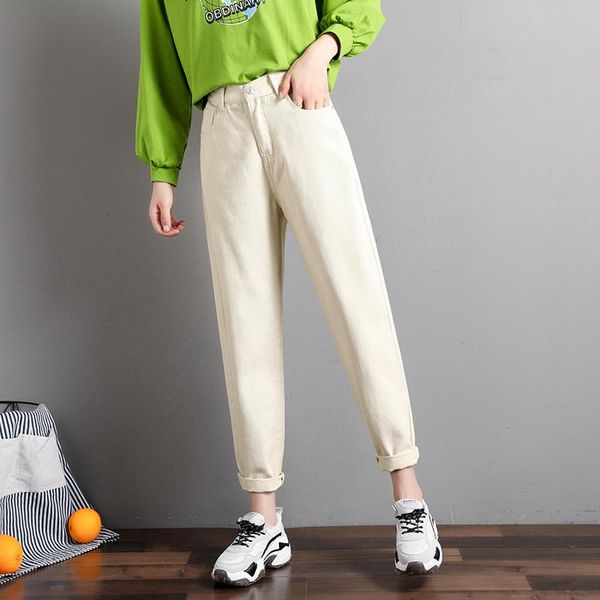 

women's jeans 2021 waist black korean fashion 4 collor mom high street plus size denim pants style, Blue