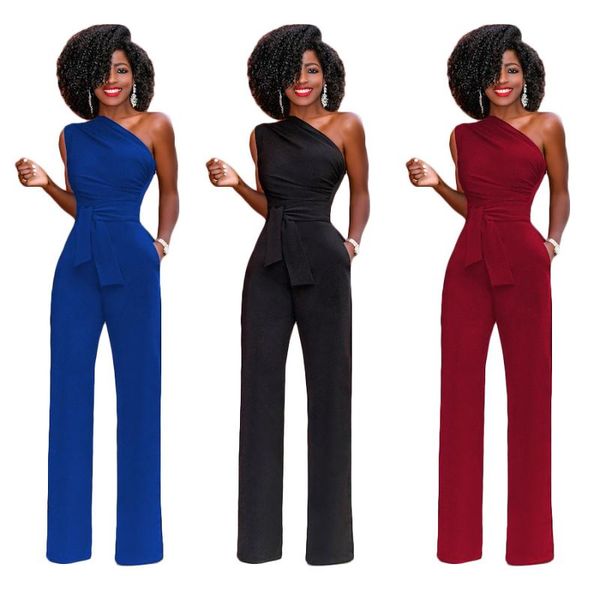 

women's jumpsuits & rompers mayfullstrapless sash straight jumpsuit women casual one shoulder spring long full length pants brand, Black;white