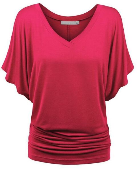 

women's t-shirt v-neck bat short-sleeved casual loose comfortable summer bottoming, White