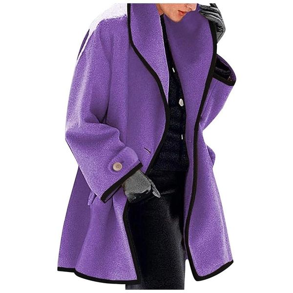 

women's jackets thick woolen cloth solid clor hooded jacket windbreaker cardigan loose collar fashion lapel blouse with pocket coat, Black;brown
