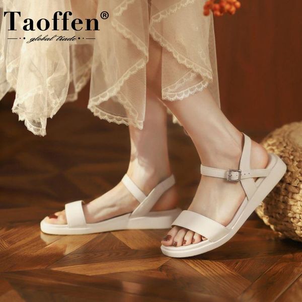

sandals taoffen women flat genuine leather buckle casual summer shoes fashion daily footwear size 34-40, Black