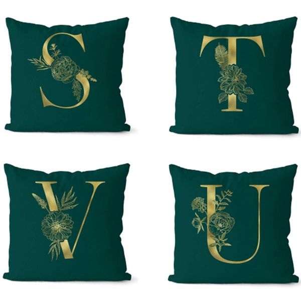 

pillow case dark green english letter square pillowcase cover luxury decorative throw printed sofa home decoration