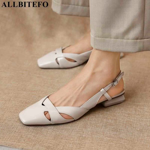 

allbitefo expose the heel shoes genuine leather summer women sandals soft sole fashion high heel shoes beach sandals 210611, Black