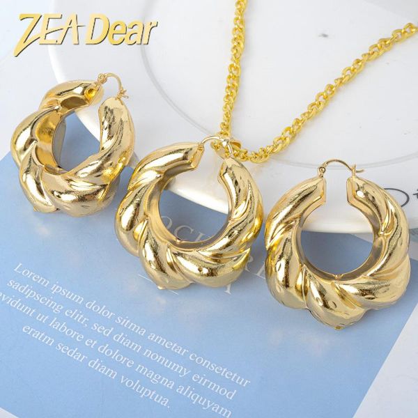 Ohrringe Halskette ZEADear Schmuck Sets Afrikanische Mode Hoop PendentNecklace Kupfer Hohl Gold Gepflanzt Für Frauen Hochzeit Party Geschenke