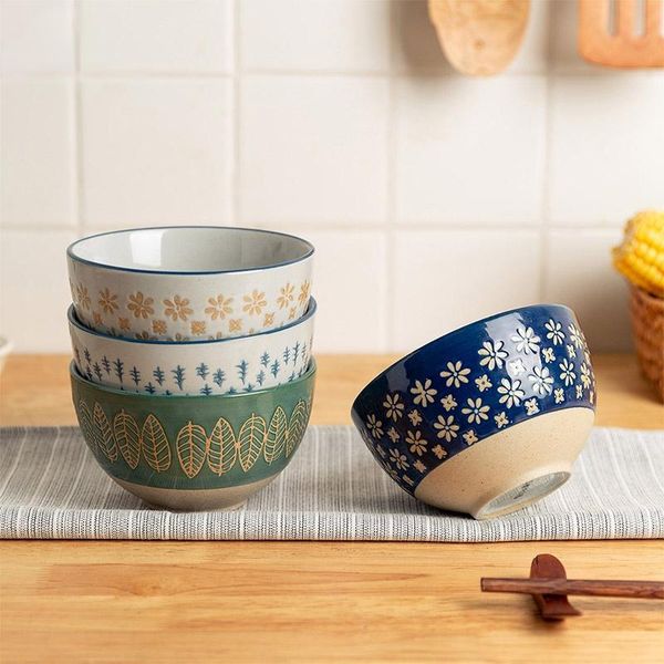 

bowls japanese flower cereal bowl ceramic heat resistant kitchen soup noodles hand painted tableware apply to microwave oven