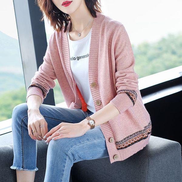 

women's sweaters knitted cardigan women plus size vintage sweater long sleeve autumn winte v neck clothes ladies casual green pink 4b3, White;black
