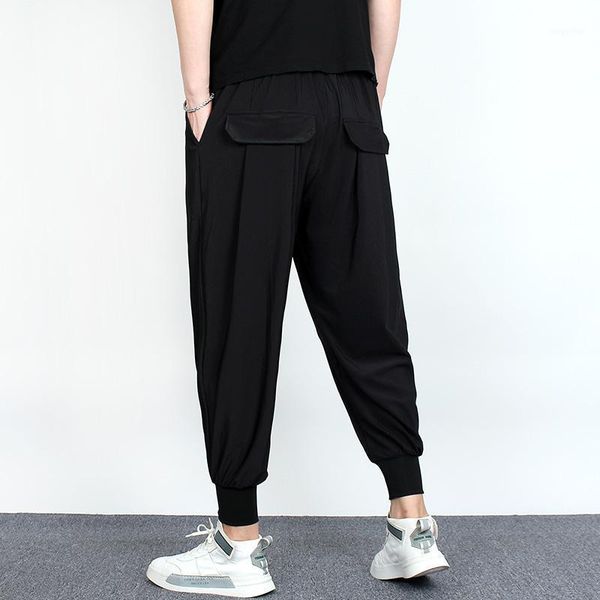

men's pants summer loose harem ankle-length black gray n1
