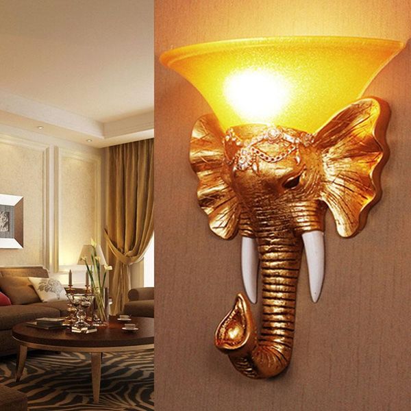 

gold elephant home decoration sconces lighting wall lights fixture balcony rustic lamp porch european exotic bathroom led luxury