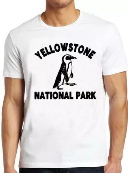

yellowstone national park penguin funny camping vintage tee t shirt 4021, White;black