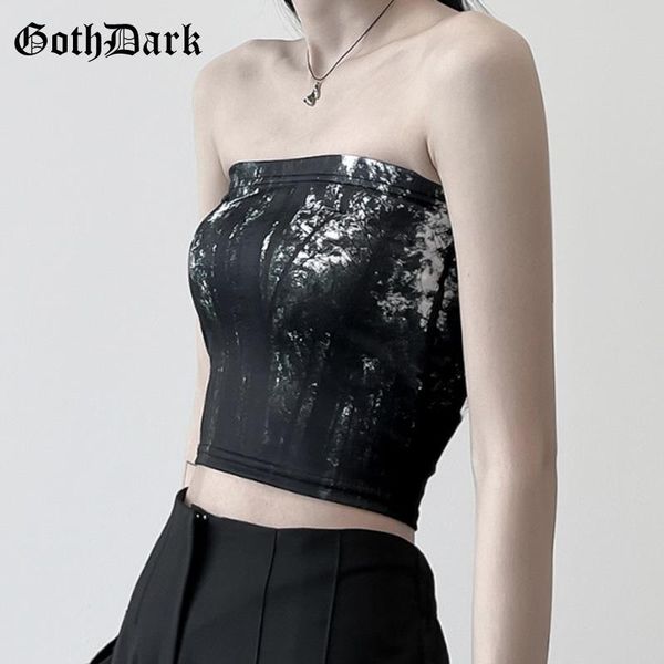

women's tanks & camis goth dark gothic aesthetic forest printing tube fairycore grunge bodycon cropped black backless clothes, White