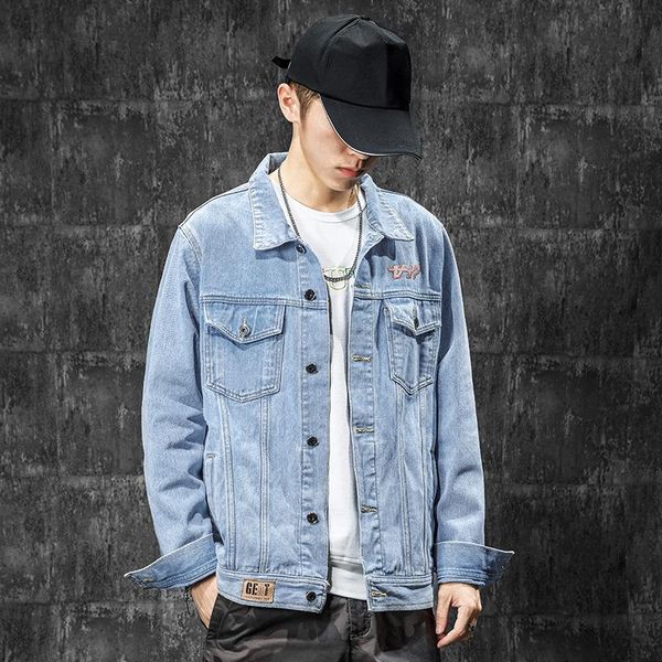 

men's jackets 2021 spring autumn embroidered lapel cotton denim jacket male fashion outdoor streetwear outer clothes men, Black;brown