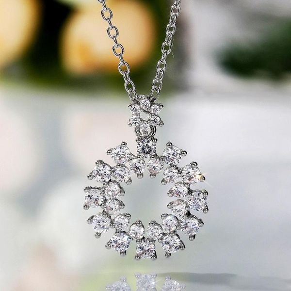 

pendant necklaces gorgeous round zirconia crystal necklace female delicate birthday anniversary gift statement pendent for women, Silver