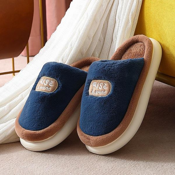 

slippers cotton for men autumn and winter home non-slip indoor mute couple thick bottom warm plush shoes, Black