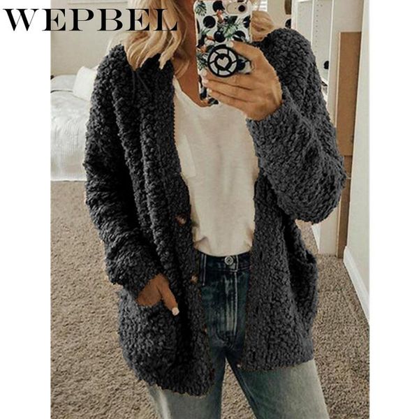 

women's jackets wepbel women autumn winter plus size fleece full sleeve outwear solid color ladies loose fashion jacket, Black;brown