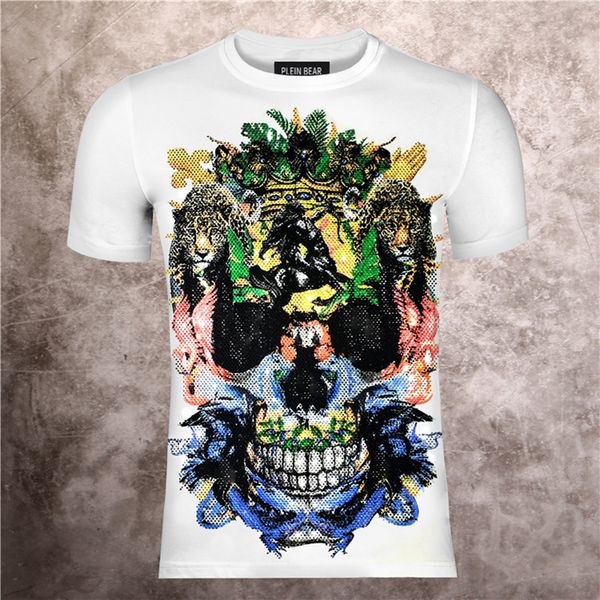 

plein bear t shirt mens designer tshirts rhinestone skull men t-shirts classical hip hop streetwear tshirt casual tees pb 16032, White;black