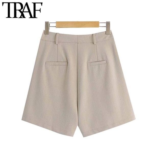 

traf women chic fashion office wear side pockets shorts vintage high waist zipper fly female short pants mujer, White;black