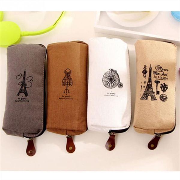

canvas pencil pen case large capacity cosmetic makeup bags pouch zipper mini bag students 4 color