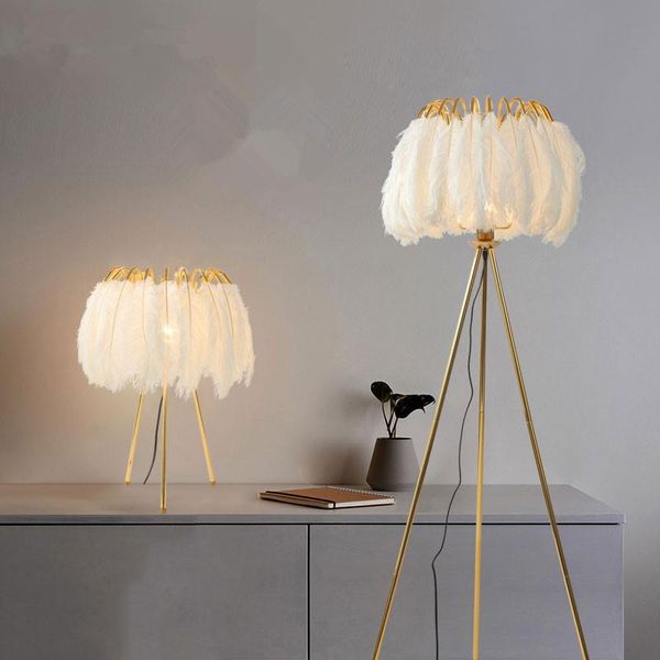 

modern floor lamp for living room studio bedroom girl feather tripod minimal gold table lamps