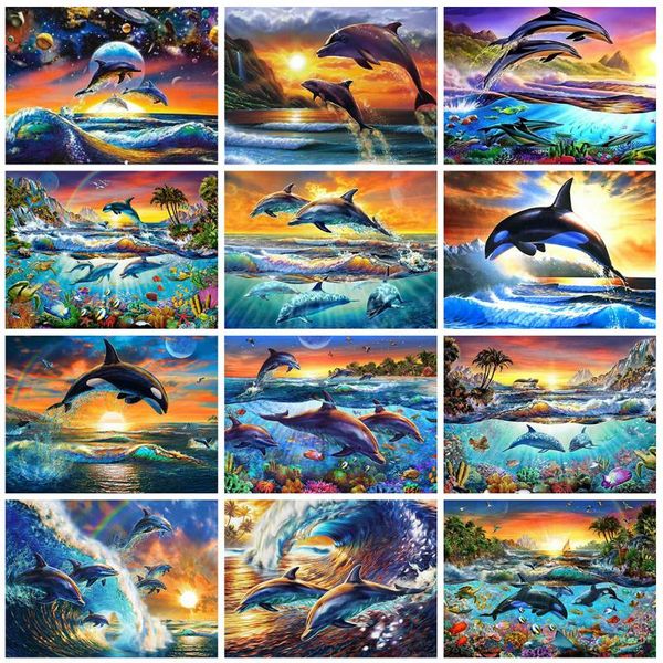 

diamond painting evershine full square drill 5d diy dolphin embroidery animals cross stitch mosaic sale home decor