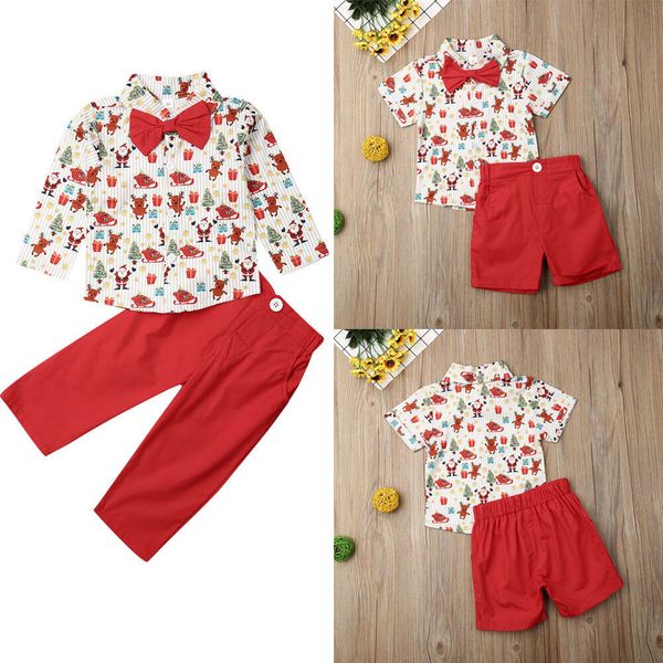 

clothing kids baby boy suit wedding bowtie gentleman christmas t-shirt+pants 2pcs sets outfits 1-6t c0225, White