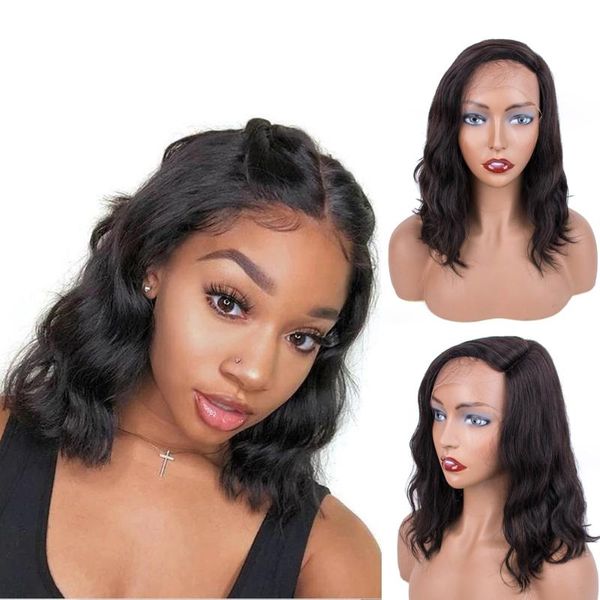 

short lace wig human hair wigs for black women side part brazilian pre-plucked loose wave non-remy, Black;brown