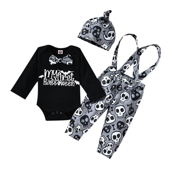 

clothing sets autumn halloween born baby girls boys outfit letters print long sleeve romper + bib pants hat suit 0-12months, White