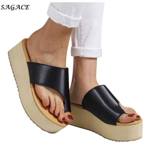 

sandals sagace shoes women summer 2021 fashion pu open toe breathable beach ladies casual solid color wedges, Black