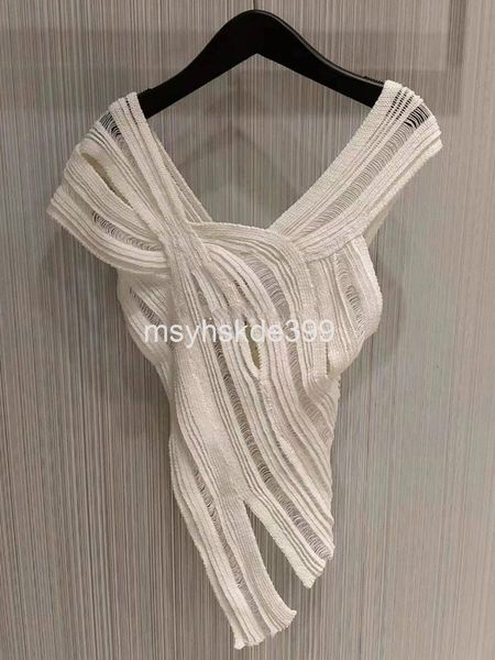 

women's tanks & camis niche spring and summer v-neck stripe hollowed out personalized white suspender knitted vest women's fashion
