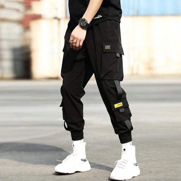 

men's pants 2021 hip hop men pantalones hombre streetwear joggers uomo kpop erkek kargo cargo harajuku trousers male harem, Black