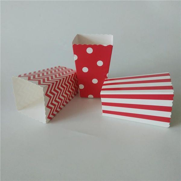 

gift wrap birthday party disposable festival decoration baby kids children cartoon theme red striped/wavy polka dots popcorn box 12pcs