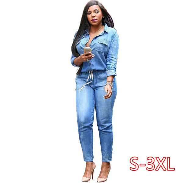 

women's jumpsuits & rompers 2021 jeans european women jumpsuit denim overalls long sleeve girls pants bodysuit plus size 3xl, Black;white