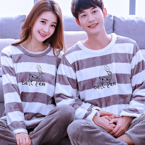 

men's sleepwear girls coral fleece pajamas female thick flannel homewear long sleeve nightwear plus size couples lover d-2083 3tty, Black;brown